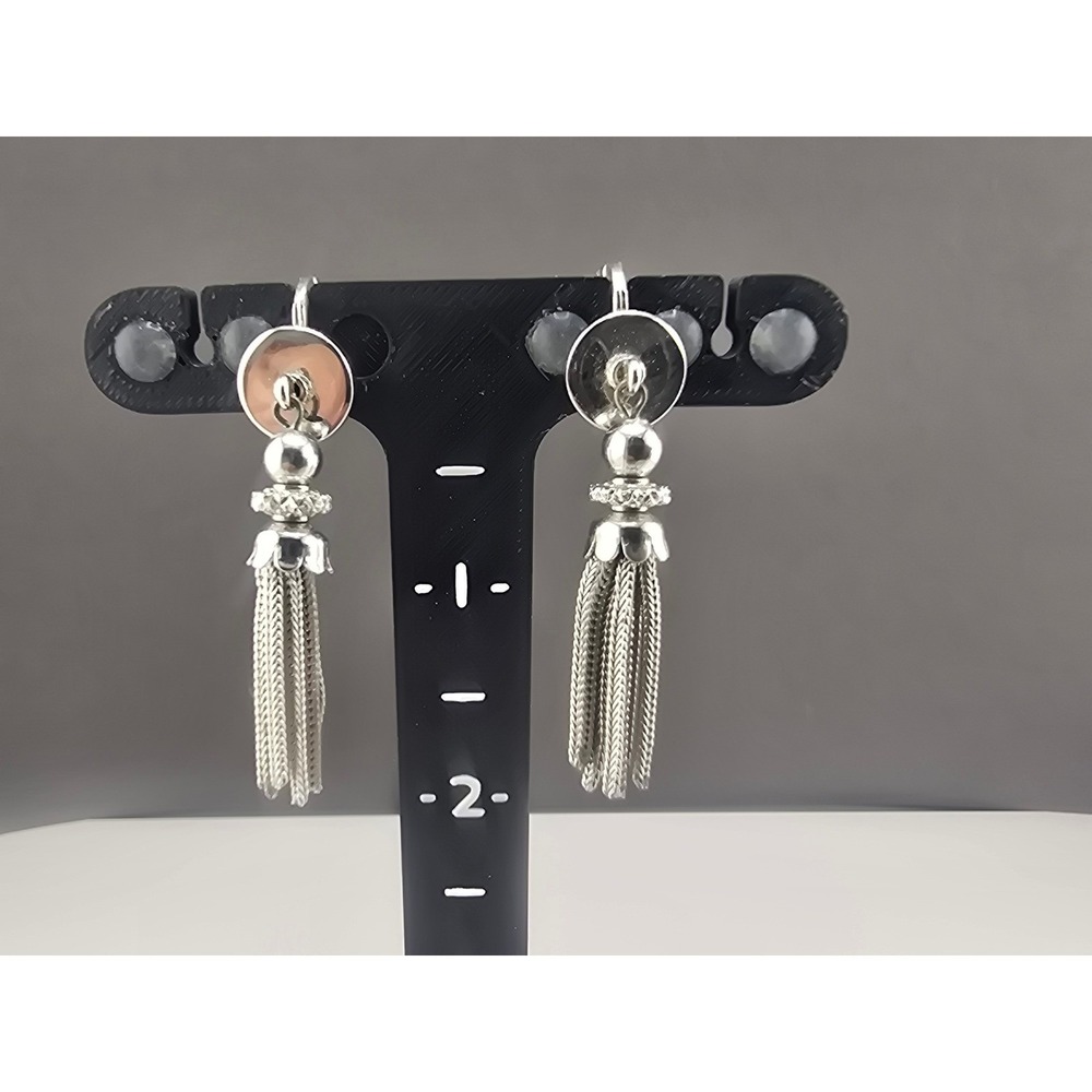 Vintage Monet Tassel Earrings Silver Tone Dangle Snake Chain Clip On 1.75in